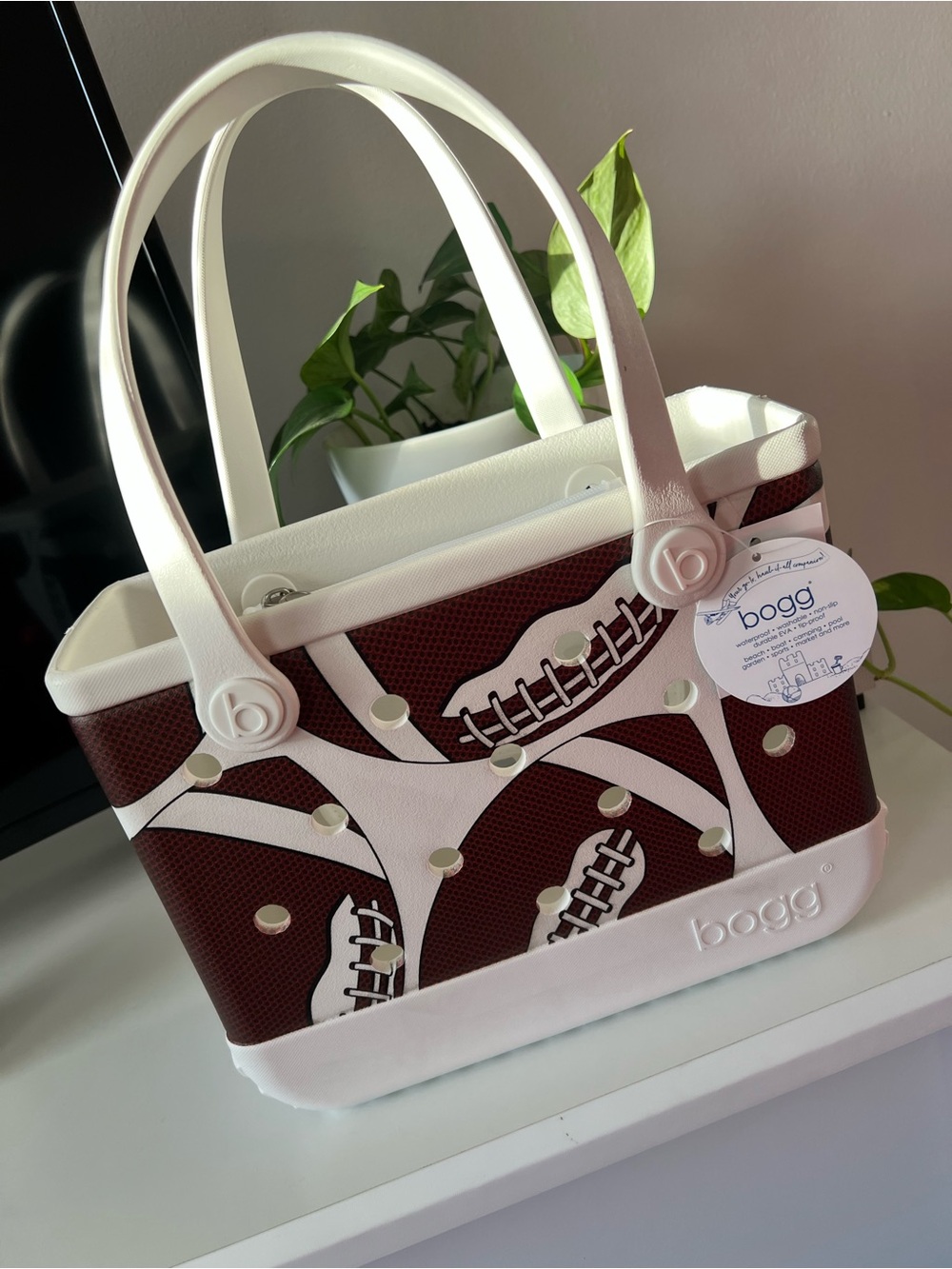 BOGG BAG White & Brown Football Print Tote